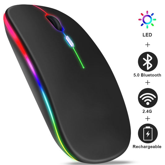 Rechargeable Bluetooth Wireless Mouse with 2.4GHz USB RGB 1600DPI.
